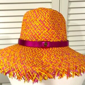 Kurt Geiger Pink and Yellow Woven Hat
